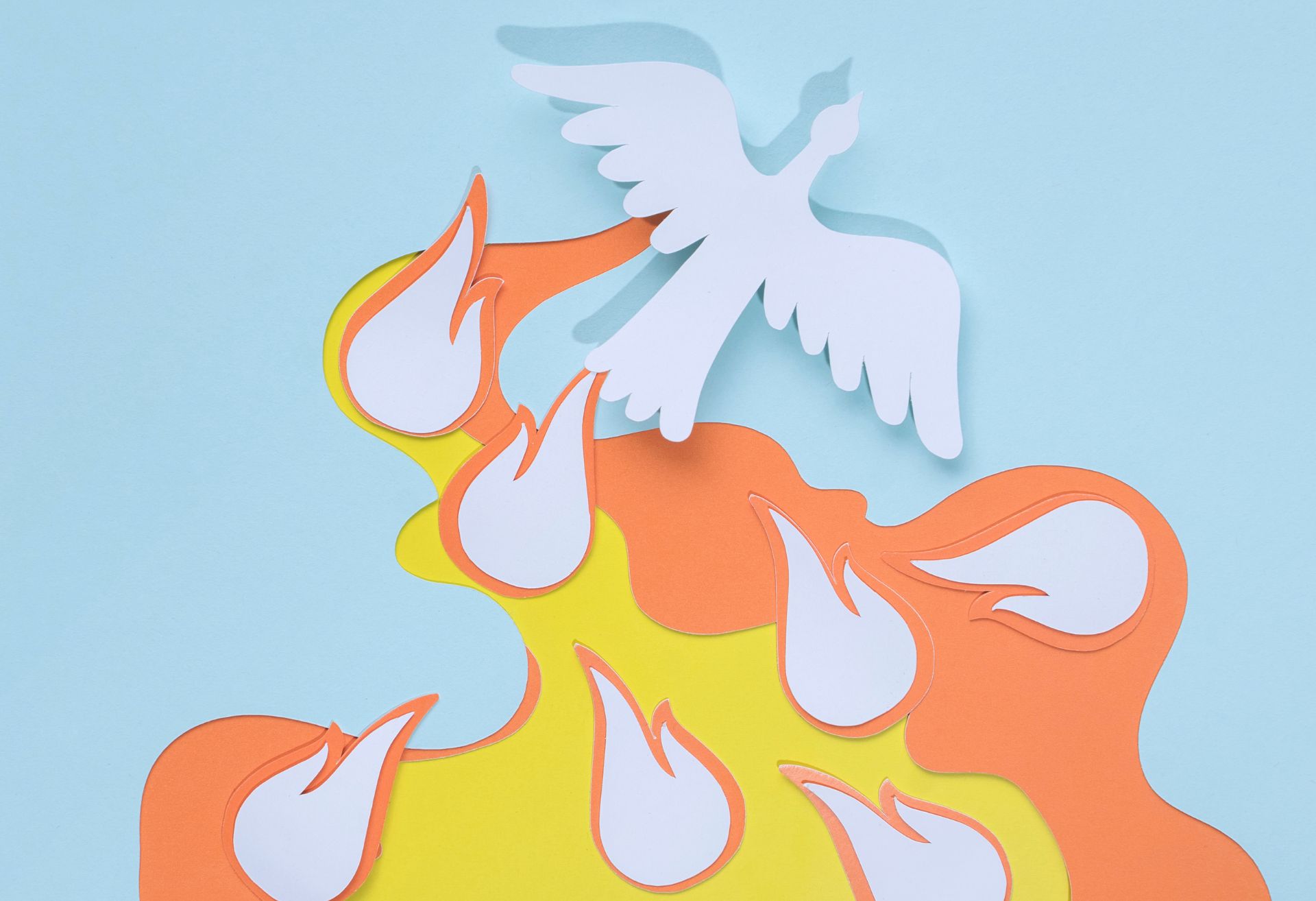 Graphic of Pentecostal flames surrounding a dove.